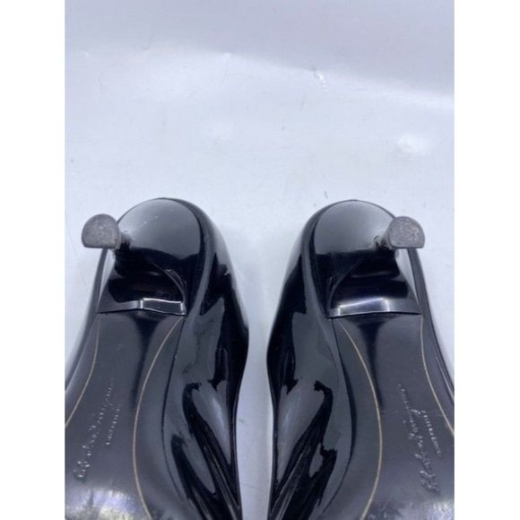 Salvatore Ferragamo Black Ribes Open Toe Bow Pumps Size Us - Picture 7 of 12
